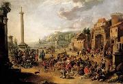 GRAFF, Anton A market in an Italianate harbour with Diogenes in search of an honest man oil painting artist
